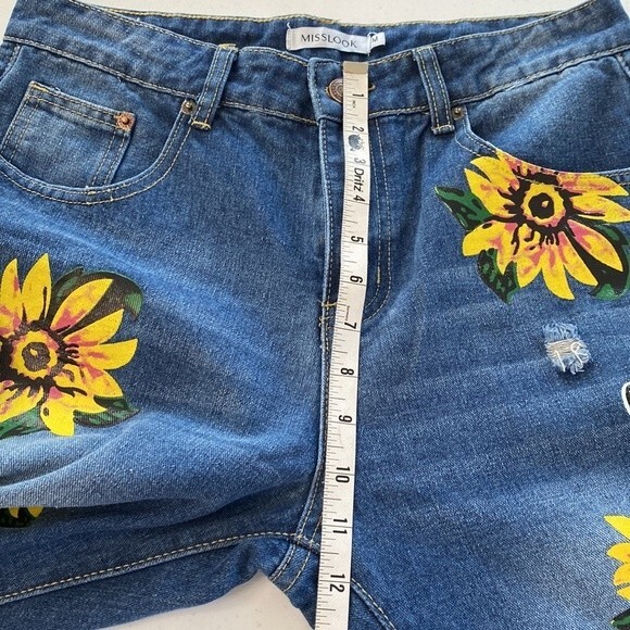 MISSLOOK  Sunflower Painted Distressed Jeans High Rise Straight Leg W31 x L30 - Picture 11 of 14